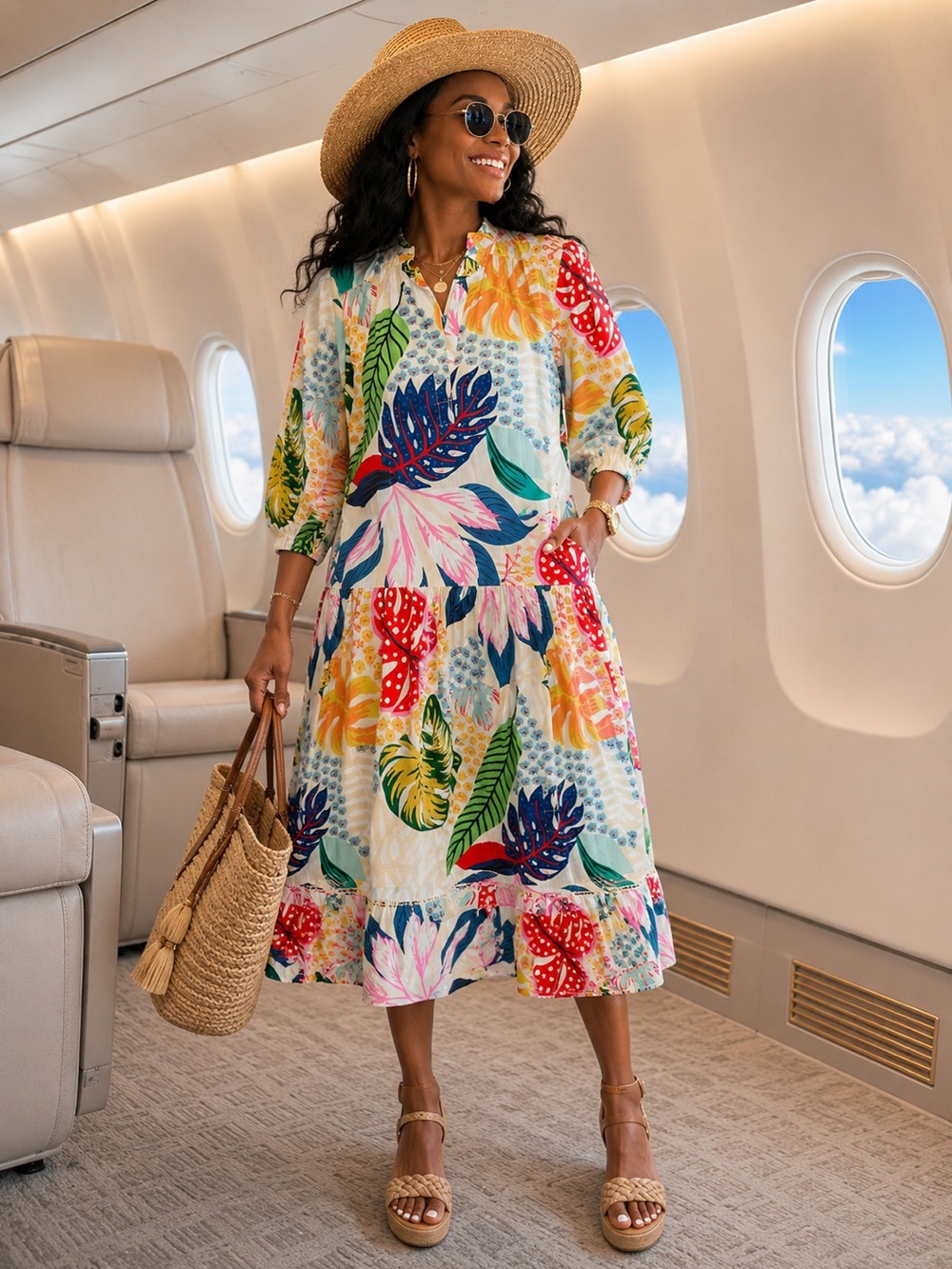 Maude Vivante Bright Floral Tropical Swing Dress Medium Cottagecore